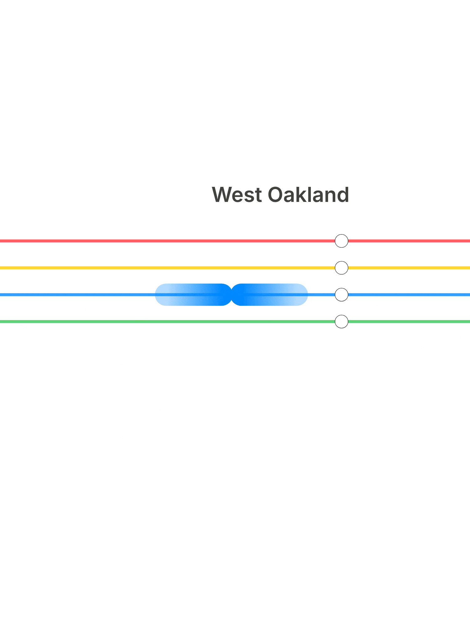 Trains — tracked across live API updates and animated along the path