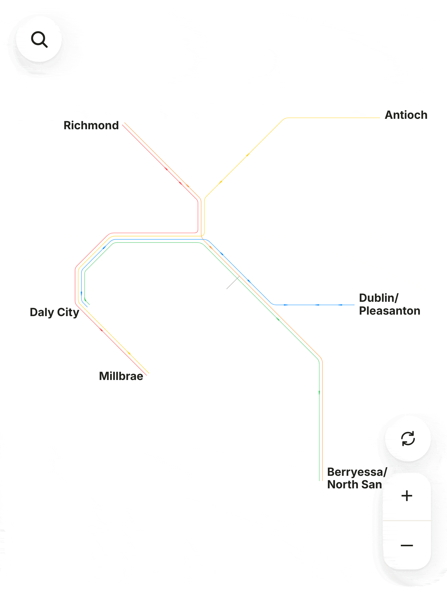 Interaction — line isolation, search, pinch-to-zoom, drag-to-pan